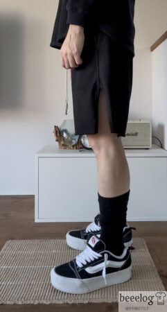 ワークマンのメリノウールハイソックス着用時の横からのシルエット